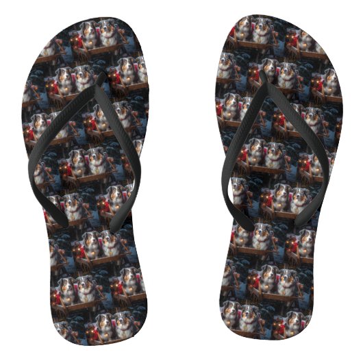 Australische herder sneeuwslee kerstdecor teenslippers (Voetbed)