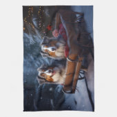 Australische herder sneeuwslee kerstdecor theedoek (Verticaal)