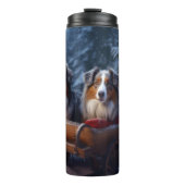 Australische herder sneeuwslee kerstdecor thermosbeker (Voorkant)