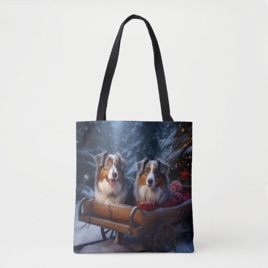 Australische herder sneeuwslee kerstdecor tote bag (Voorkant)