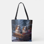 Australische herder sneeuwslee kerstdecor tote bag (Achterkant)