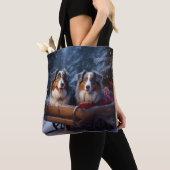 Australische herder sneeuwslee kerstdecor tote bag (Dichtbij)