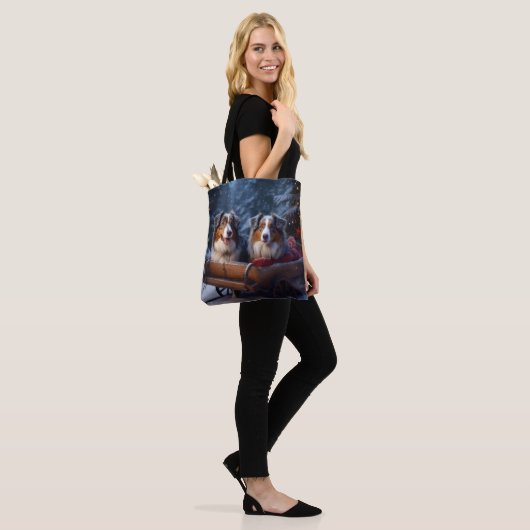 Australische herder sneeuwslee kerstdecor tote bag (Op model)