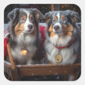 Australische herder sneeuwslee kerstdecor vierkante sticker (Voorkant)