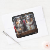 Australische herder sneeuwslee kerstdecor vierkante sticker (Envelop)