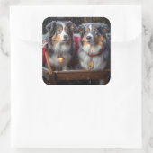 Australische herder sneeuwslee kerstdecor vierkante sticker (Tas)