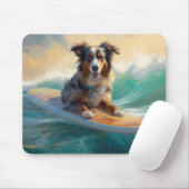 Australische Herder Strand Surfen Schilderen Muismat (Met muis)