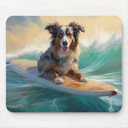 Australische Herder Strand Surfen Schilderen Muismat (Voorkant)