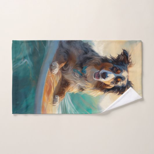 Australische herder strand surfen schilderij bad handdoek (Handdoek)