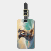 Australische herder strand surfen schilderij bagagelabel (Voorkant verticaal)