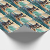 Australische herder strand surfen schilderij cadeaupapier (Hoek)