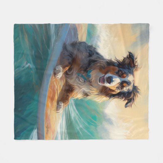 Australische herder strand surfen schilderij fleece deken (Voorkant (Horizontaal))