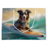 Australische herder strand surfen schilderij groot cadeauzakje (Voorkant)