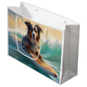 Australische herder strand surfen schilderij groot cadeauzakje (Voorkant Gekanteld)