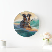 Australische herder strand surfen schilderij grote klok (Huis)