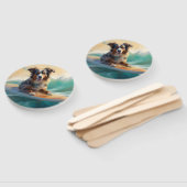 Australische herder strand surfen schilderij handwaaier (Niet-gemonteerd)