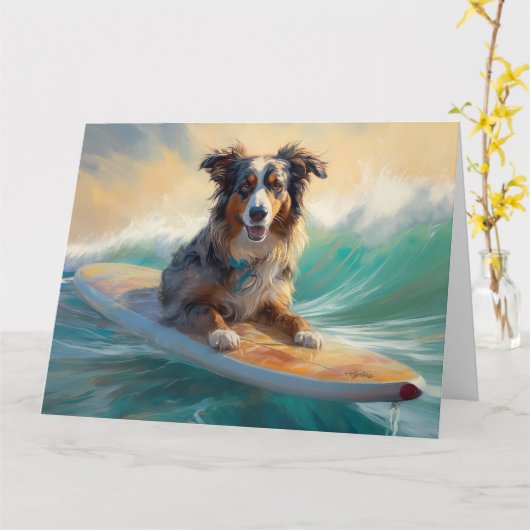Australische herder strand surfen schilderij kaart (Gele Bloem)