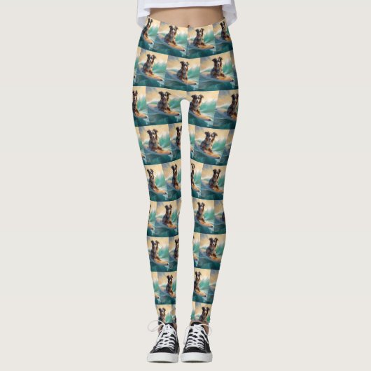 Australische herder strand surfen schilderij leggings (Voorkant)