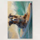 Australische herder strand surfen schilderij legpuzzel (Verticaal)