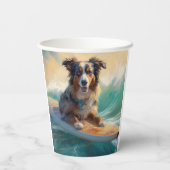 Australische herder strand surfen schilderij papieren bekers (Achterkant)
