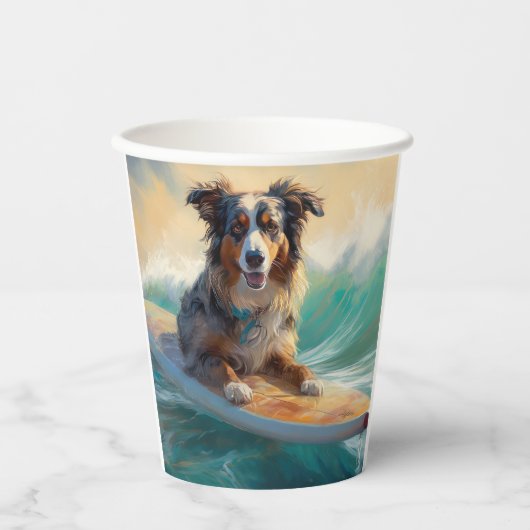 Australische herder strand surfen schilderij papieren bekers