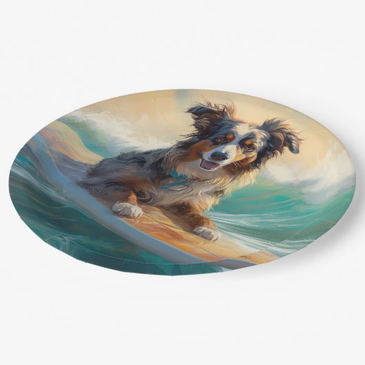 Australische herder strand surfen schilderij papieren bordje (Gekanteld)
