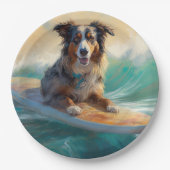 Australische herder strand surfen schilderij papieren bordje (Voorkant)