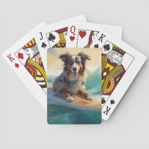 Australische herder strand surfen schilderij pokerkaarten