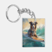 Australische herder strand surfen schilderij sleutelhanger (Voorkant Links)
