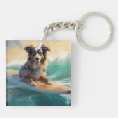 Australische herder strand surfen schilderij sleutelhanger (Achterkant)