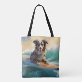 Australische herder strand surfen schilderij tote bag (Achterkant)