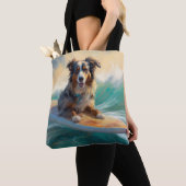 Australische herder strand surfen schilderij tote bag (Dichtbij)