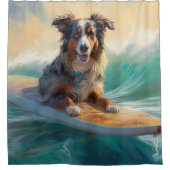 Australische Herder Strand Surfing Schilderij Douchegordijn (Voorkant)