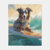 Australische Herder Strand Surfing Schilderij Fleece Deken (Voorkant)