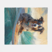 Australische Herder Strand Surfing Schilderij Fleece Deken (Voorkant (Horizontaal))