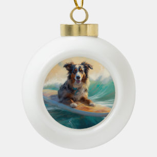 Australische Herder Strand Surfing Schilderij Keramische Bal Ornament