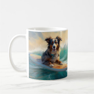 Australische Herder Strand Surfing Schilderij Koffiemok