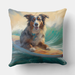 Australische Herder Strand Surfing Schilderij Kussen