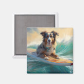 Australische Herder Strand Surfing Schilderij Magneet (Voorkant / Achterkant)