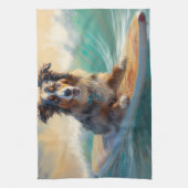Australische Herder Strand Surfing Schilderij Theedoek (Verticaal)