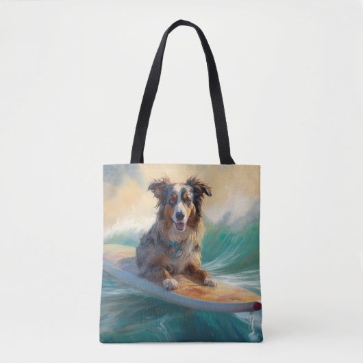 Australische Herder Strand Surfing Schilderij Tote Bag (Voorkant)