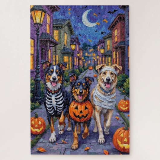 Australische herder Trick-or-Treating op Halloween Legpuzzel (Verticaal)
