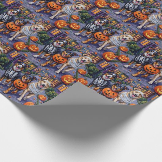 Australische herder Trick-or-Treating tijdens Hall Cadeaupapier (Hoek)