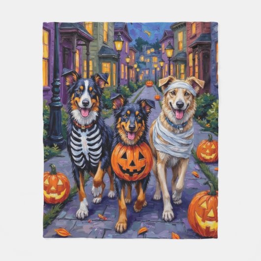 Australische herder Trick-or-Treating tijdens Hall Fleece Deken (Voorkant)