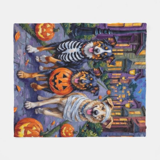 Australische herder Trick-or-Treating tijdens Hall Fleece Deken (Voorkant (Horizontaal))