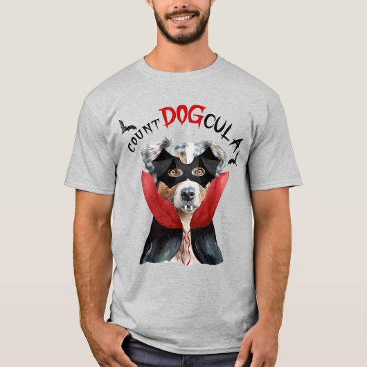 Australische herder vampier hond grappig Halloween T-shirt (Voorkant)