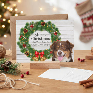 Australische Herder Vrolijk Kerstmis Rustieke Kran Feestdagenkaart