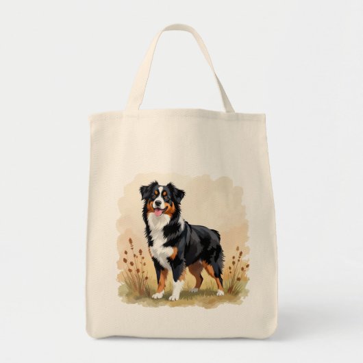 Australische Herder Zwarte Driekleur Aussie Hond Tote Bag (Voorkant)