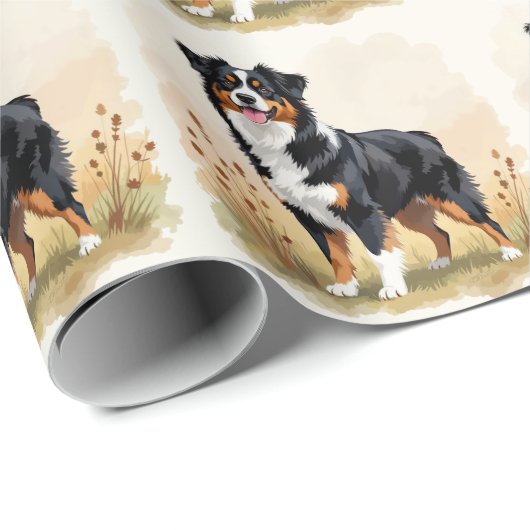 Australische Herder Zwarte Driekleurige Aussie Hon Cadeaupapier (Rol Hoek)