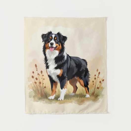 Australische Herder Zwarte Driekleurige Aussie Hon Wandkleed (Voorkant)